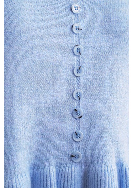 6954 Kadın Fırfır Detaylı V Yaka Triko Kazak Bebe Mavi indirimleri