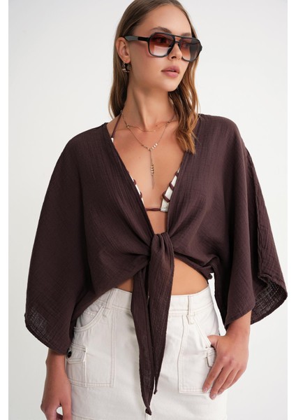 4723 Kadın Önü Bağlamalı Bolero Bluz Kahve fiyatları