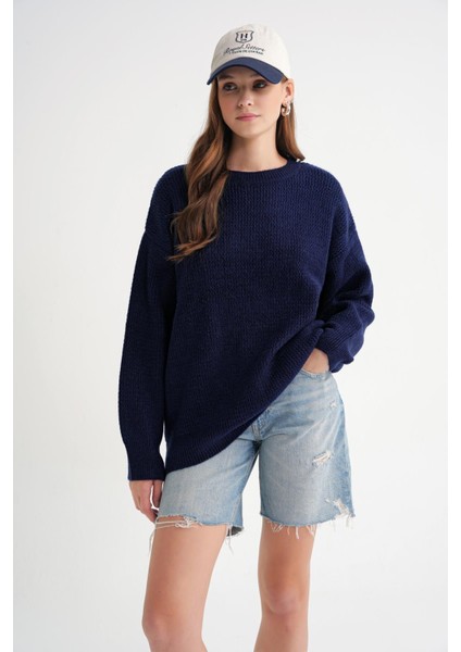 6949 Kadın Bisiklet Yaka Ince Örgülü Triko Kazak Lacivert fiyatları