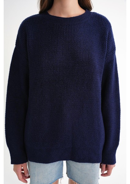 6949 Kadın Bisiklet Yaka Ince Örgülü Triko Kazak Lacivert indirimleri