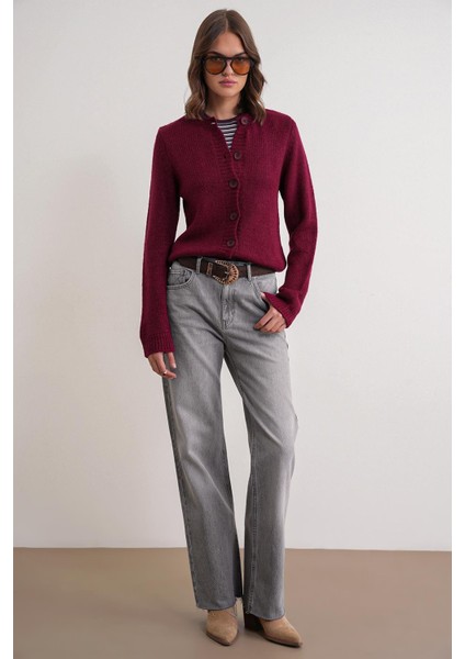 6951 Kadın Bisiklet Yaka Düğmeli Triko Kısa Hırka Bordo fiyatları
