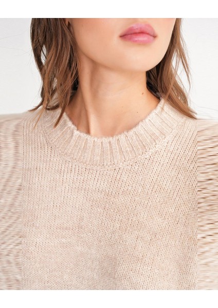 6925 Kadın Geniş Kollu Yumuşak Dokulu Triko Kazak Bej fırsatları