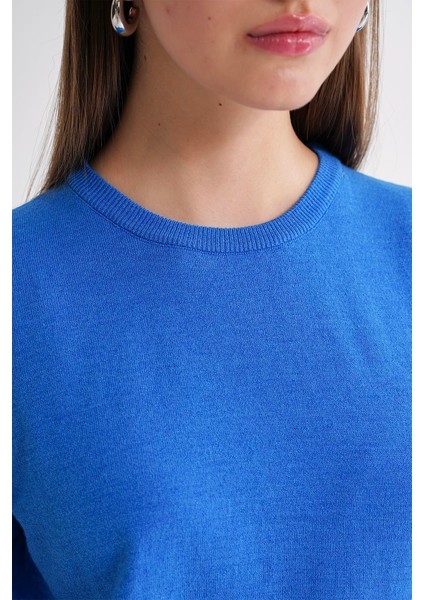 6935 Kadın Basic Triko Kısa Kollu Kazak Mavi fırsatları