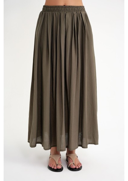 4612 Kadın Yandan Cepli Pileli Bol Etek Haki indirimleri