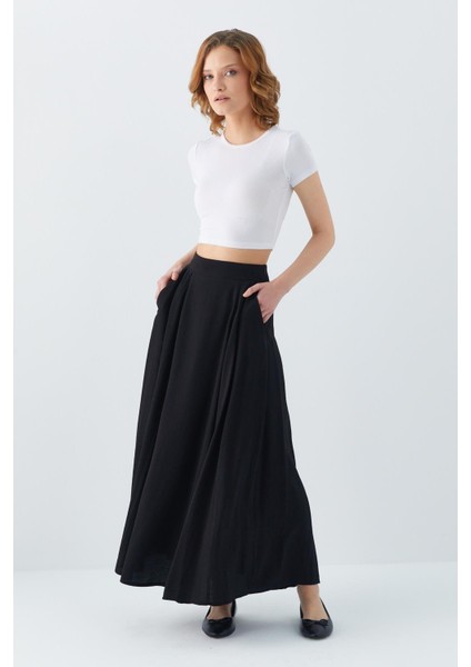 4631 Kadın Parçalı Kloş Etek Siyah