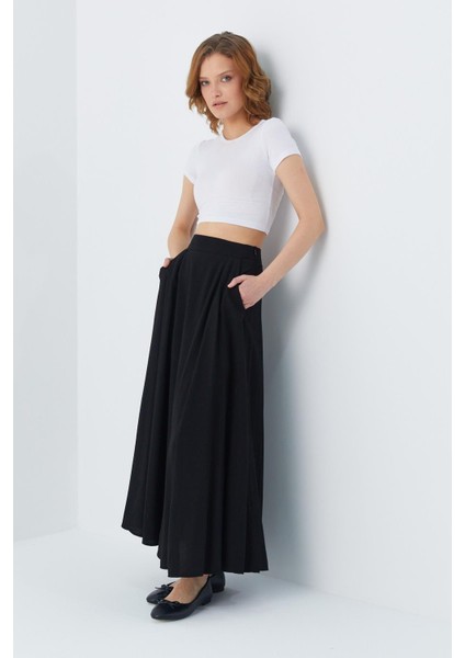4631 Kadın Parçalı Kloş Etek Siyah modelleri