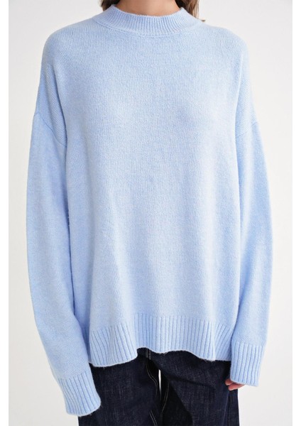 6913 Kadın Salaş Yumuşak Dokulu Oversize Triko Kazak Bebe Mavi fırsatları