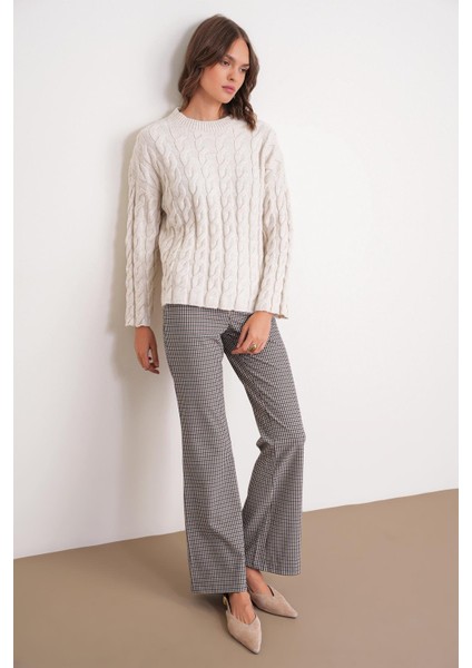 6973 Kadın Saç Örgülü Regular Basic Triko Kazak Taş fiyatları