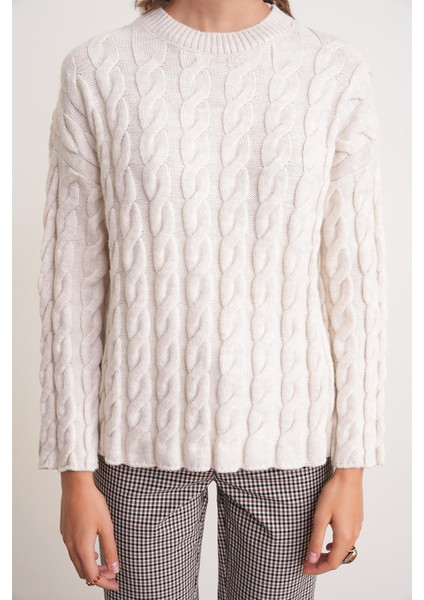 6973 Kadın Saç Örgülü Regular Basic Triko Kazak Taş indirimleri