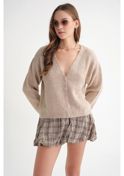 6943 Kadın V Yaka Selanik Hırka Bej fırsatları