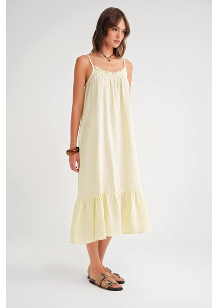 4740 Kadın Askılı Müslin Midi Elbise Sarı modelleri