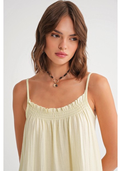 4740 Kadın Askılı Müslin Midi Elbise Sarı fırsatları
