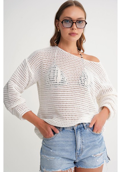 6942 Kadın Kayık Yaka Mevsimlik Ajurlu Kazak Kemik fiyatları