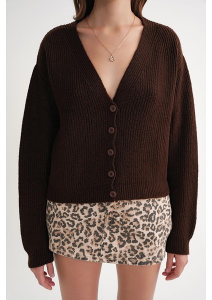 6943 Kadın V Yaka Selanik Hırka Kahve indirimleri