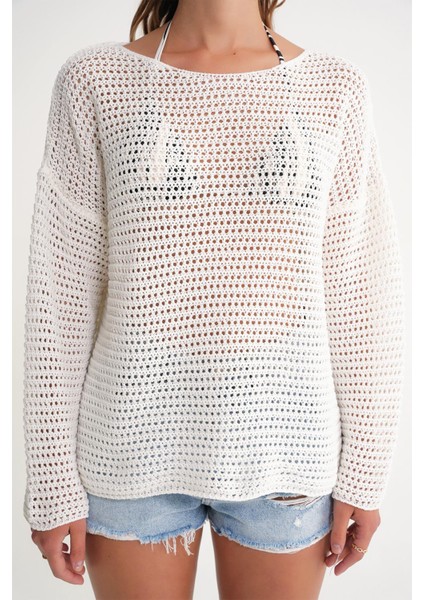 6942 Kadın Kayık Yaka Mevsimlik Ajurlu Kazak Kemik modelleri