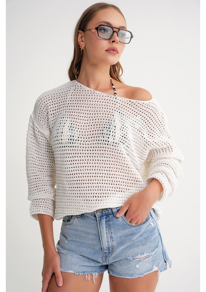 6942 Kadın Kayık Yaka Mevsimlik Ajurlu Kazak Kemik fırsatları