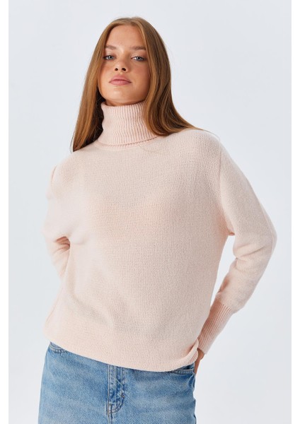 6278 Kadın Sakallı Balıkçı Triko Kazak Pudra