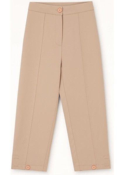 4403 Kadın Paçası Düğmeli Bol Paça Palazzo Kumaş Pantolon Bej