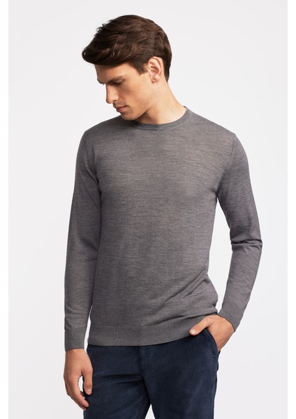 Erkek Gri Yün Bisiklet Yaka Kazak modelleri