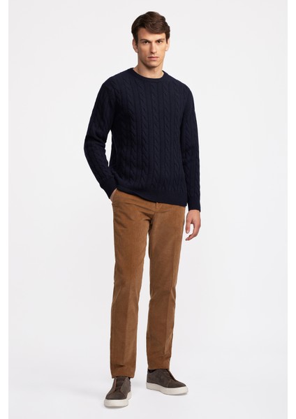 Erkek Lacivert Yün Kaşmir Karışımlı Saç Örgülü Kazak modelleri