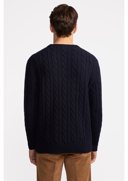 Erkek Lacivert Yün Kaşmir Karışımlı Saç Örgülü Kazak indirimleri