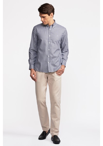 Erkek Siyah Cooper Fit Düğmeli Yaka Pötikareli Spor Gömlek modelleri