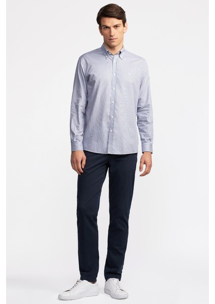 Erkek Antrasit Cooper Fit Düğmeli Yaka Çizgili Spor Gömlek modelleri