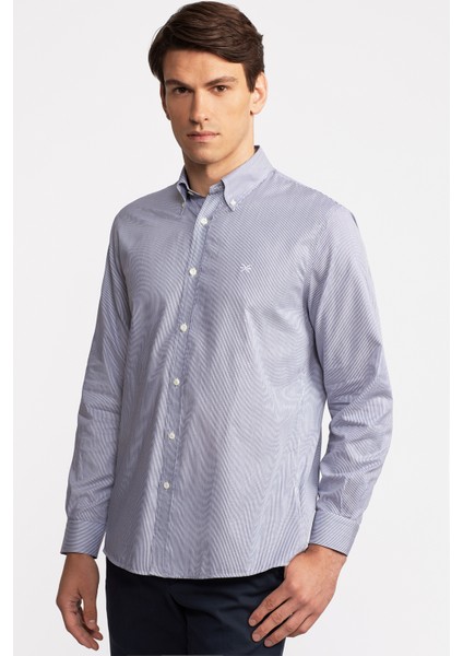 Erkek Antrasit Cooper Fit Düğmeli Yaka Çizgili Spor Gömlek fırsatları