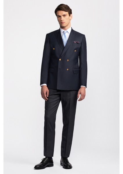 Erkek Lacivert Kruvaze Yün Delfino Blazer Ceket modelleri