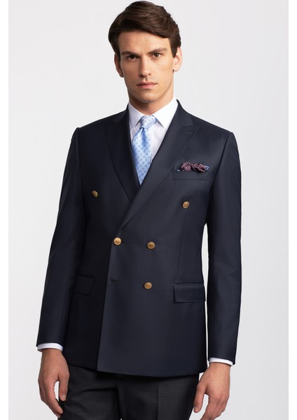 Erkek Lacivert Kruvaze Yün Delfino Blazer Ceket fırsatları