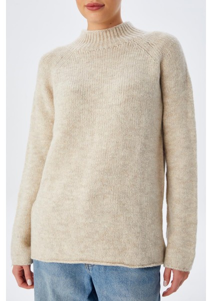 6849 Kadın Dikişsiz Dik Yaka Triko Kazak Taş modelleri