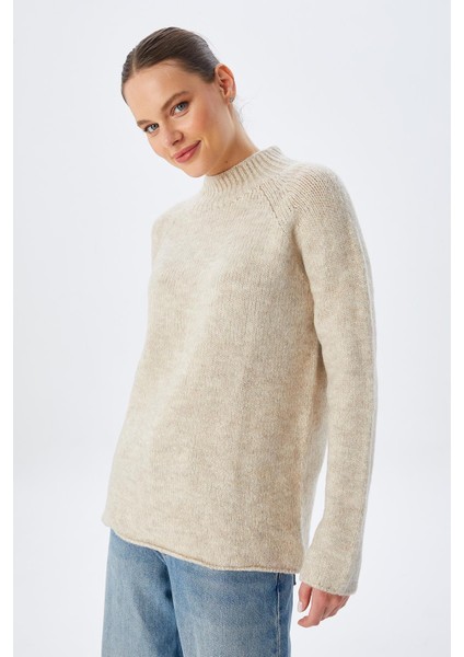 6849 Kadın Dikişsiz Dik Yaka Triko Kazak Taş fırsatları