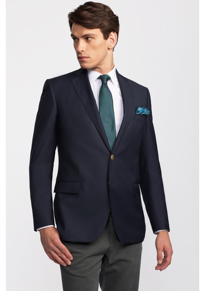 Erkek Lacivert Mono Yaka Yün Delfino Blazer Ceket fırsatları