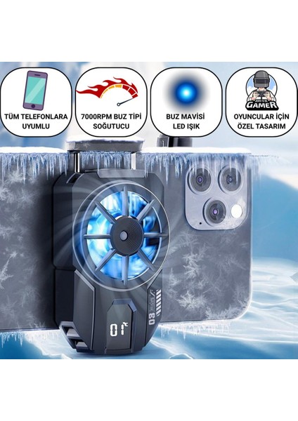 Gösteregeli 7000 Rpm Turbo Fan Işıklı Klipsli Telefon Soğutucu Radyatör Tüm Telefonlara Uyumlu