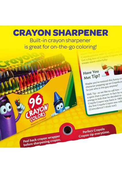 96 Colorful Crayons-Amerikan-Nontoxic-96'lı Renkli Mum Boya Seti-Kalemtıraşlı modelleri