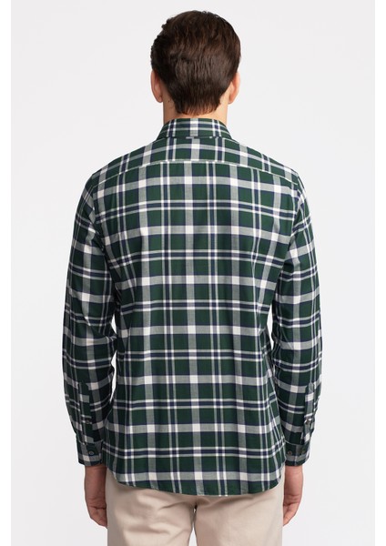 Erkek Yeşil Cooper Fit Düğmeli Yaka Organik Pamuklu Ekoseli Flannel Gömlek indirimleri