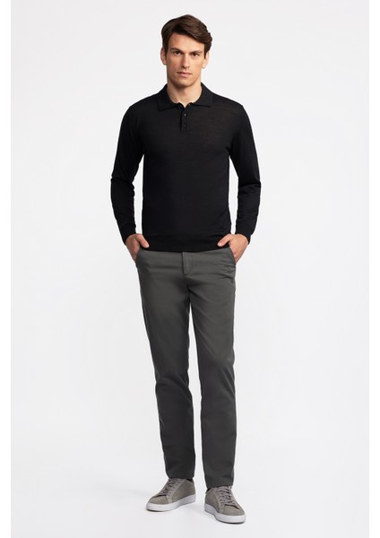 Erkek Siyah Yün Polo Yaka Kazak modelleri