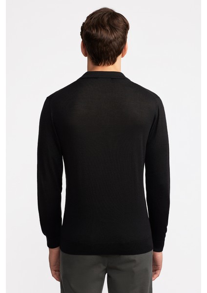 Erkek Siyah Yün Polo Yaka Kazak indirimleri