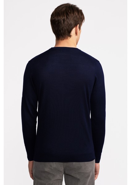 Erkek Lacivert Yün Bisiklet Yaka Kazak fırsatları