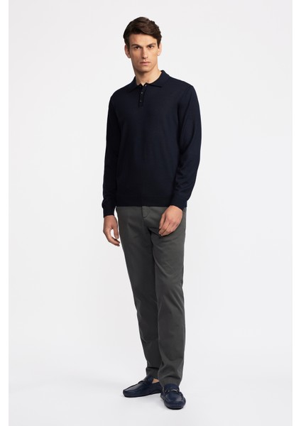 Erkek Lacivert Yün Polo Yaka Kazak modelleri