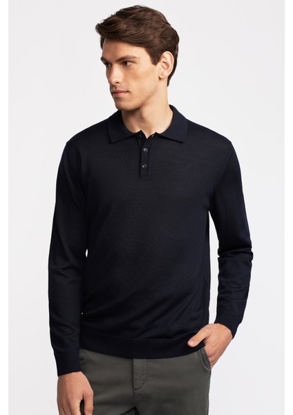 Erkek Lacivert Yün Polo Yaka Kazak fırsatları