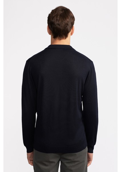 Erkek Lacivert Yün Polo Yaka Kazak indirimleri