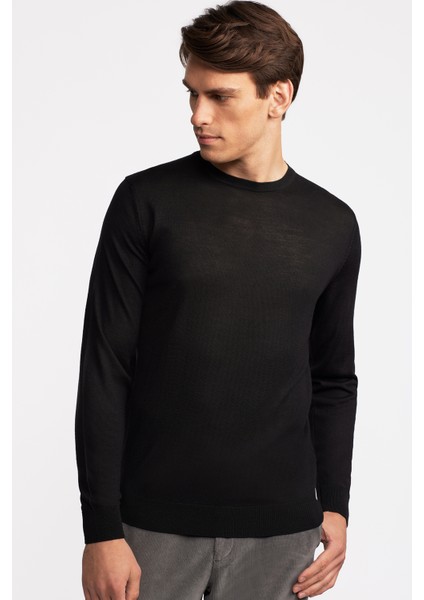 Erkek Siyah Yün Bisiklet Yaka Kazak modelleri