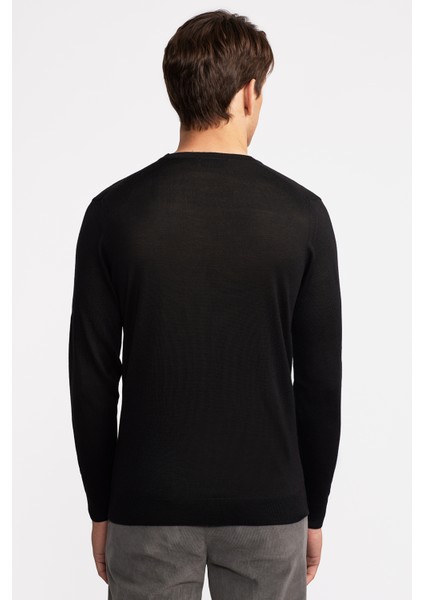 Erkek Siyah Yün Bisiklet Yaka Kazak fırsatları