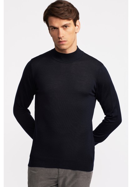 Erkek Lacivert Yün Yarım Balıkçı Yaka Kazak fırsatları