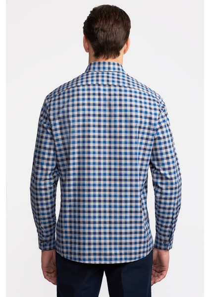 Erkek Mavi Cooper Fit Düğmeli Yaka Ekoseli Spor Gömlek indirimleri
