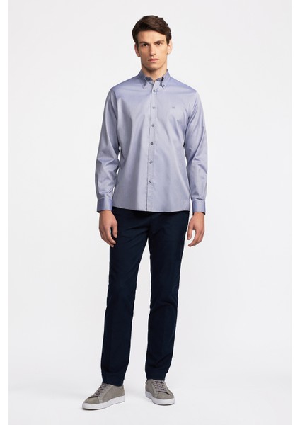 Erkek Lacivert Cooper Fit Düğmeli Yaka Spor Gömlek modelleri