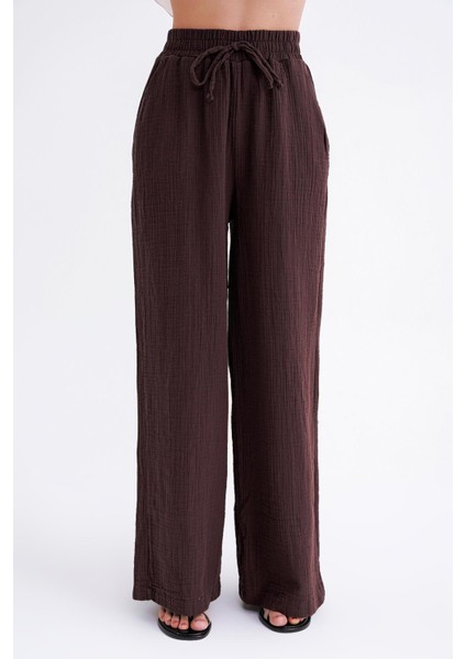 4286 Kadın Bol Paça Beli Lastikli Müslin Palazzo Pantolon Kahve fırsatları