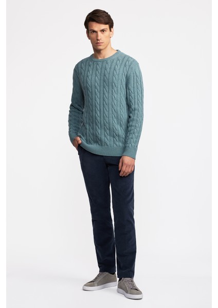 Erkek Turkuaz Yün Kaşmir Karışımlı Saç Örgülü Kazak modelleri