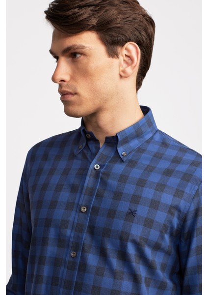 Erkek Mavi Cooper Fit Düğmeli Yaka Ekoseli Spor Gömlek fırsatları